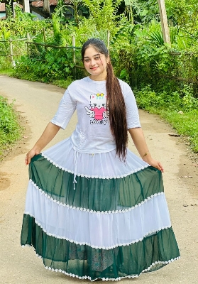 Picture of Western Fashion Ladis Stitched Fancy collection Multicolor Tops and Skart Set Fabric Chinigura Georgette for women - Green