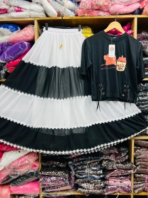 Picture of Western Fashion Ladis Stitched Fancy collection Multicolor Tops and Skart Set Fabric Chinigura Georgette for women - Mint