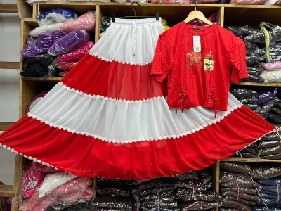 Picture of Western Fashion Ladis Stitched Fancy collection Multicolor Tops and Skart Set Fabric Chinigura Georgette for women - Red