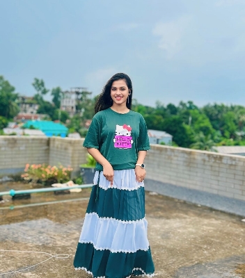 Picture of Western Fashion Ladis Stitched Fancy collection Multicolor Tops and Skart Set Fabric Chinigura Georgette for women - Green