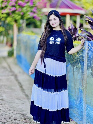 Picture of Western Fashion Ladis Stitched Fancy collection Multicolor Tops and Skart Set Fabric Chinigura Georgette for women - Navyblue