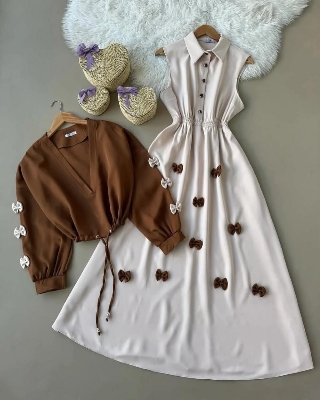Picture of Readymade Unique  Western Fashion Ladis Rumper Gown garments Georgette style dress for women - Brown