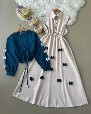 Picture of Readymade Unique  Western Fashion Ladis Rumper Gown garments Georgette style dress for women - Blue