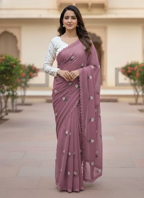 Picture of Exclusive Design Soft Georgette Saree With Matching Blouse pis Embroidery work for women - Piag