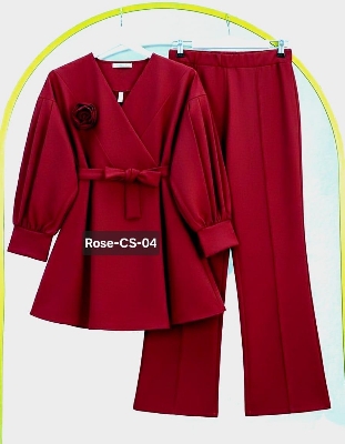 Picture of Western Fashion Ladis Stitched Co-ord set Tops and Pant Vangchur Fabric dress for women - Maroon