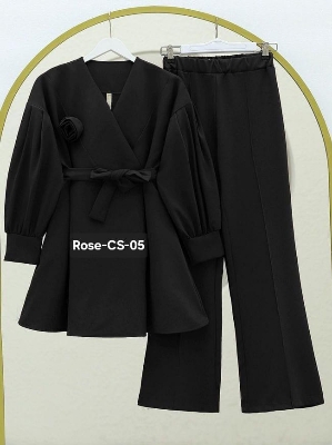 Picture of Western Fashion Ladis Stitched Co-ord set Tops and Pant Vangchur Fabric dress for women - Black