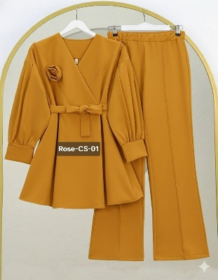 Picture of Western Fashion Ladis Stitched Co-ord set Tops and Pant Vangchur Fabric dress for women - Yellow