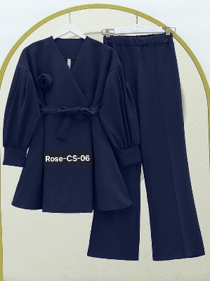 Picture of Western Fashion Ladis Stitched Co-ord set Tops and Pant Vangchur Fabric dress for women - Blue