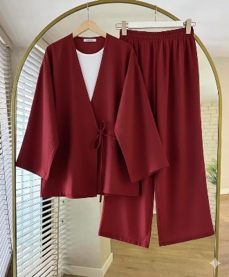 Picture of Western Fashion Ladis Stitched Co-ord set Tops and Pant Vangchur Fabric dress for women - Maroon