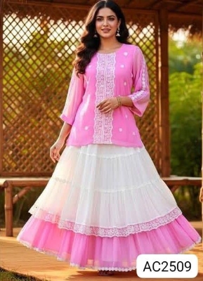 Picture of Western Fashion Ladis Stitched Fancy collection Tops Cherry Georgette and Skart Indian Georgette for women - Pink