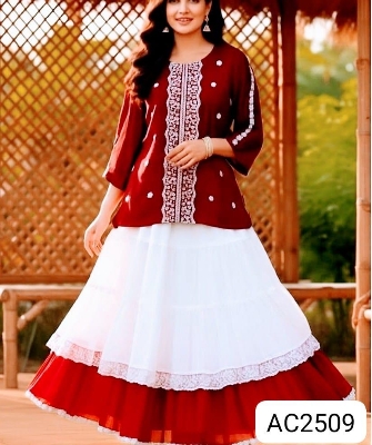 Picture of Western Fashion Ladis Stitched Fancy collection Tops Cherry Georgette and Skart Indian Georgette for women - Maroon