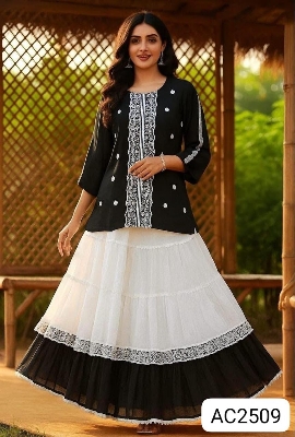 Picture of Western Fashion Ladis Stitched Fancy collection Tops Cherry Georgette and Skart Indian Georgette for women - Black
