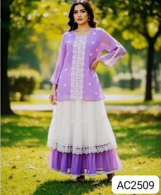 Picture of Western Fashion Ladis Stitched Fancy collection Tops Cherry Georgette and Skart Indian Georgette for women - Purple