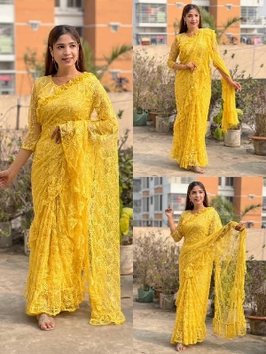 Picture of Exclusive Design Clasic রেডিমেড শাড়ি কালেকশন Net frbric Saree for women - Yellow