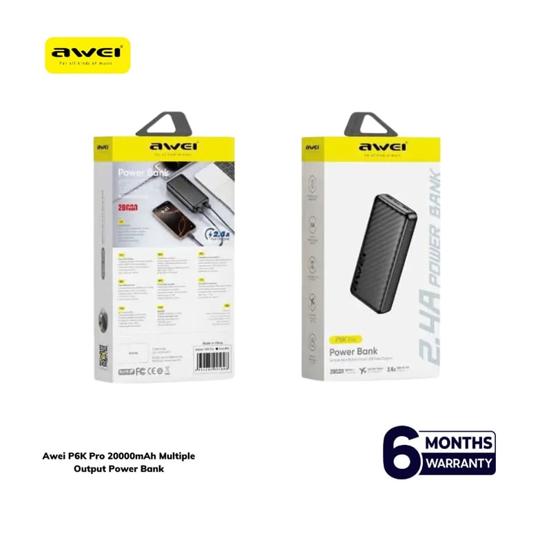 Picture of Awei P6K Pro 20000mAh Multiple Output Power Bank - Black