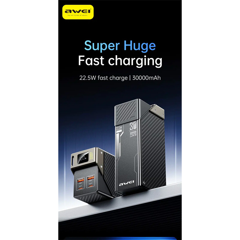 Picture of Awei PA-32 30000mAh 22.5W Fast Charging Power Bank - Black