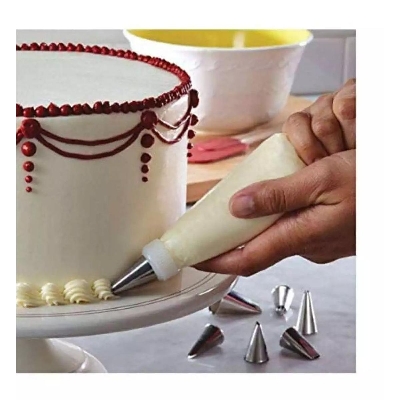Picture of 12 Piece Cake Decorating Set Frosting Icing Piping Bag Tips with Steel Nozzles. Reusable & Washable