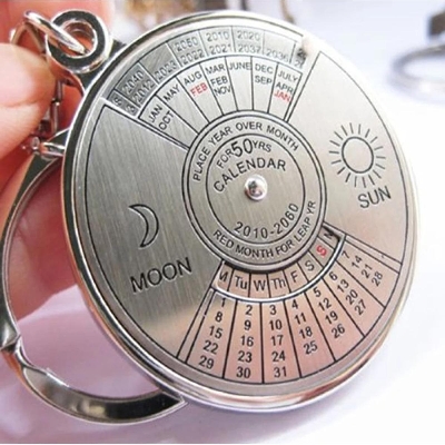 Picture of 50 Years Chain Ring Keyfob 6RMA Perpetual Calendar Keyring Keychain Silver Alloy Key