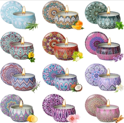 Picture of Home Decor | Gorgeous Casa Any3 lpc Scented Candles Iron Box Soy Wax Scented Dried Flower Aromatherapy Candle Birthday Candle Home Hotel Wedding