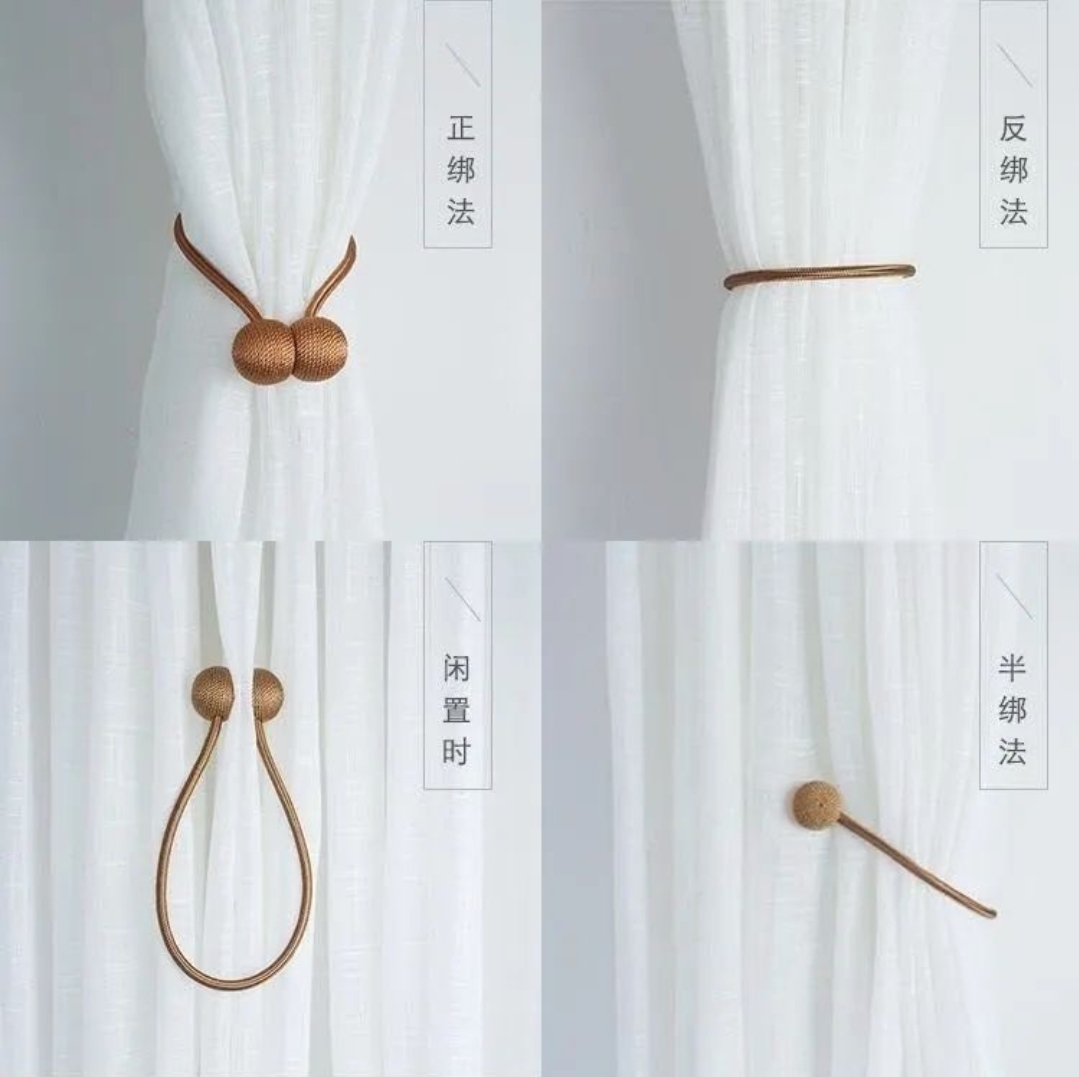 Picture of Hook Holder 2 Pcs Set Magnetic Pearl Ball Curtains Tiebacks Decorative Weave Rope Holdbacks Buckle