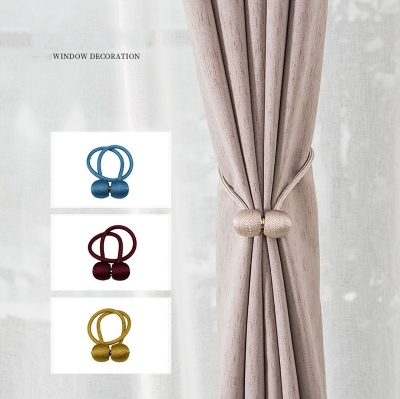 Picture of Hook Holder 2 Pcs Set Magnetic Pearl Ball Curtains Tiebacks Decorative Weave Rope Holdbacks Buckle