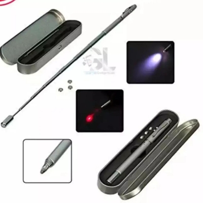 Picture of Multifunction Ballpoint Creative Infrared Telescopic Pointer Pen Writing Pen Lase.r pen MULTI FUNCTION 4 in 1 Red Lase.r Pointer LED Light Lamp Ball Pen Torch Telescopic Pointer to Teach Silver