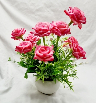 Picture of Orchid and Rose Flower tub with vase Flower Vase with Artificial Flower for Tabletop Living Room Outdoor for Gift & Decoration