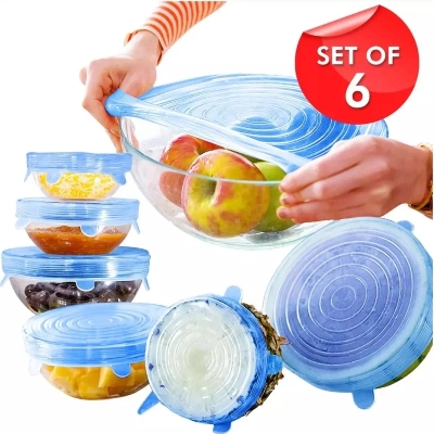 Picture of Silicon Food Cover Set of 6pcs Kitchen Reusable Silicone Stretch Cover Seal Lid Preservation Vacuum Food Storage Wrap Bowl Pot Cover