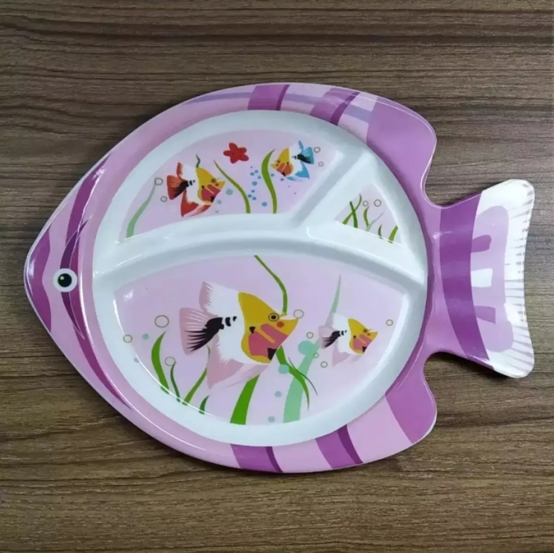 Picture of This colorful Fish Plate Makes Mealtime a fin-tactic Adventure! Divided sections keep portions playful, while the non-slip base helps prevent spills. Made from safe, durable materials, it's perfect for tiny hands and growing appetites