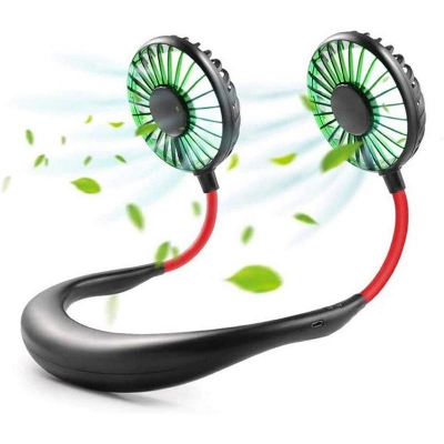 Picture of Neck Fan Portable Rechargeable, Hand-Free Tiny Fan With USB - 3 Speed Wearable Adjustable Fan, Personal Electric Cooling Fan For Travel Camping Outdoor Quiet Operation - Black