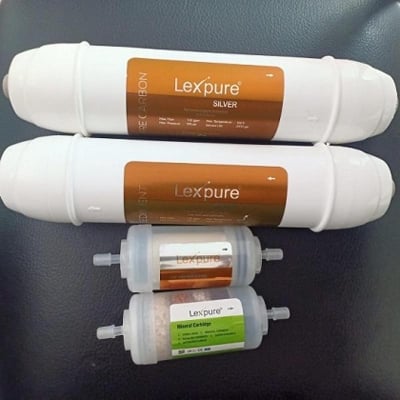 Picture of Inline Pre-Carbon Filter, Sediment Filter, 4" Inch UF Membrane Hollow Fiber, 4" Inch Mineral Cartage With 8 Pieces Connector All RO Water Purifier - White