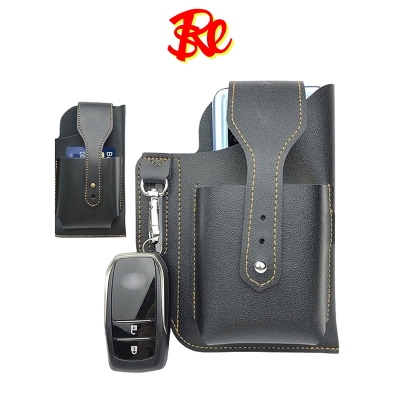 Picture of Phone Pouch for Belt, Cell Phone Holder with Card Slots, Scratch Resistant Phone Pouch for Hiking, Biking - Black
