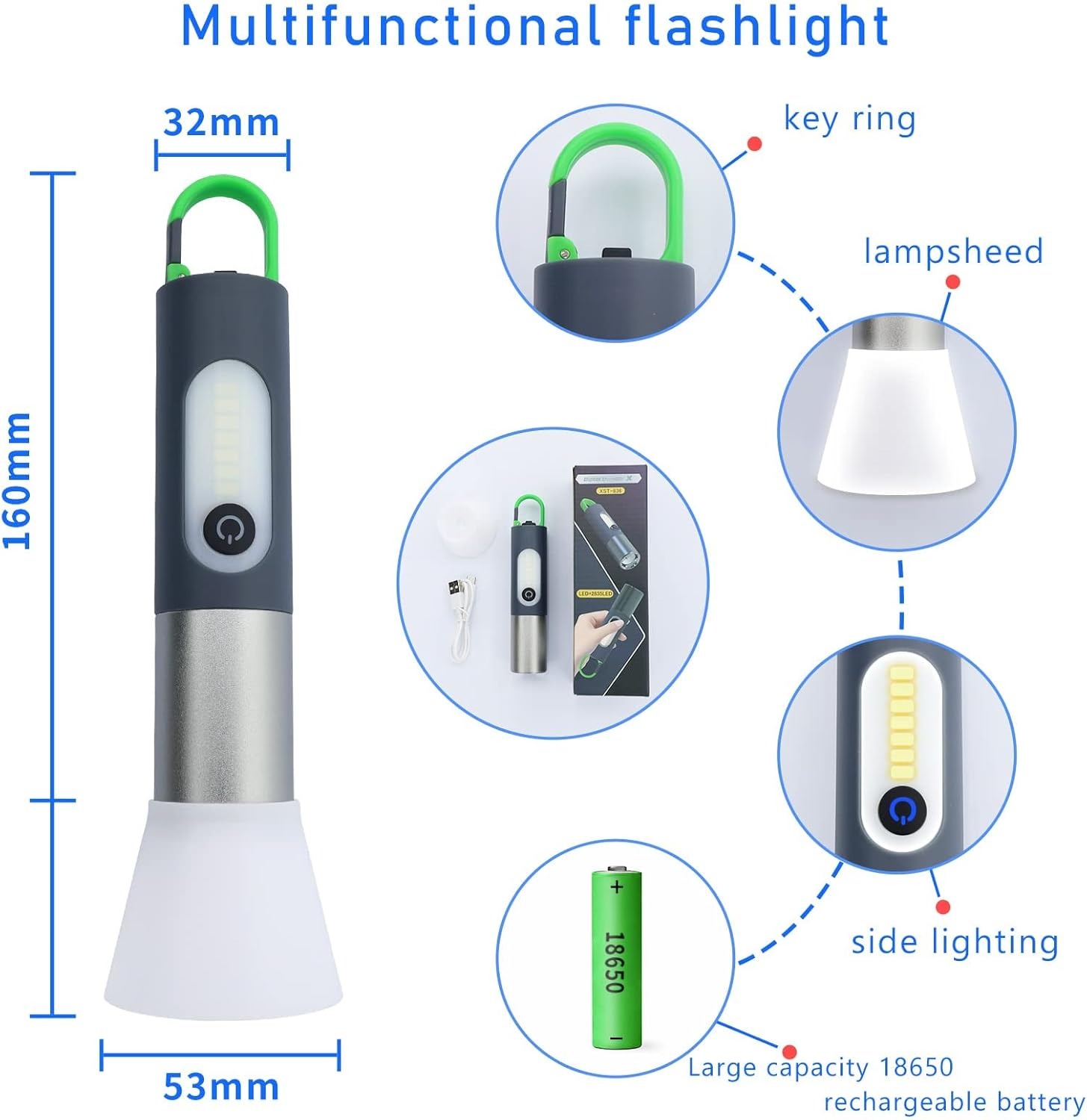 Picture of Digital Thunder XST-836 Multipurpose Rechargeable LED Torch with Dome Cover - Multicolor