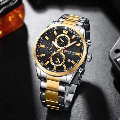 Picture of Curren 8445 Orginal Watch For Men-Golden Silver Black