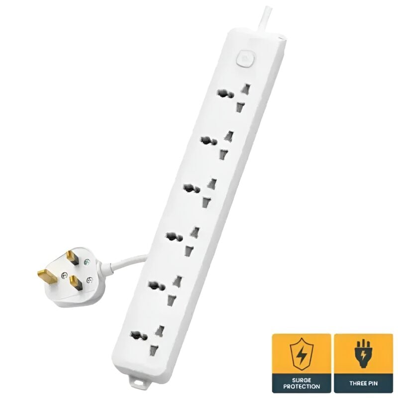 Picture of Deli CT705ES 3 Pin 6 Port 3 Meter Power Strip With Surge Protection