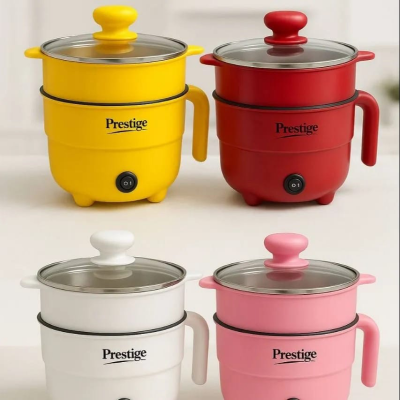 Picture of Prestige Mini Multicooker Non stick Coated inner pot Portable Electric Multicooker Cooking Pot With Steamer and Multipurpose 2 Liter