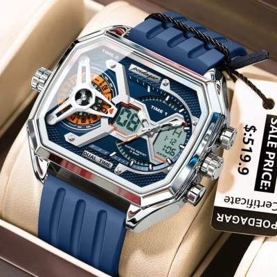 Picture of POEDAGAR 106 New Edgy Dual Display Silicone Strap Men’s Watch-Blue