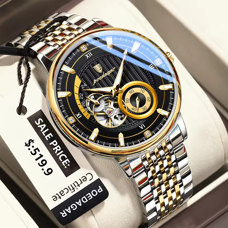 Picture of POEDAGAR 1416 Luxury Fashion Automatic Mechanical Stainless Steel Men’s Watch – Gold Black