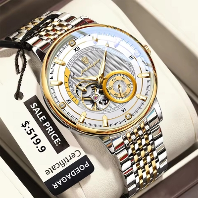 Picture of POEDAGAR 1416 Luxury Fashion Automatic Mechanical Stainless Steel Men’s Watch – Gold White