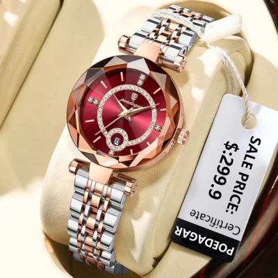 Picture of Poedagar 726 Watch For Woman-Golden Silver and Red