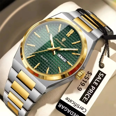 Picture of Poedagar 874 Watch For Men-Gold Green