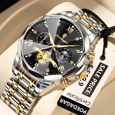 Picture of POEDAGAR 938 Watch For Men–Silver Gold And Black