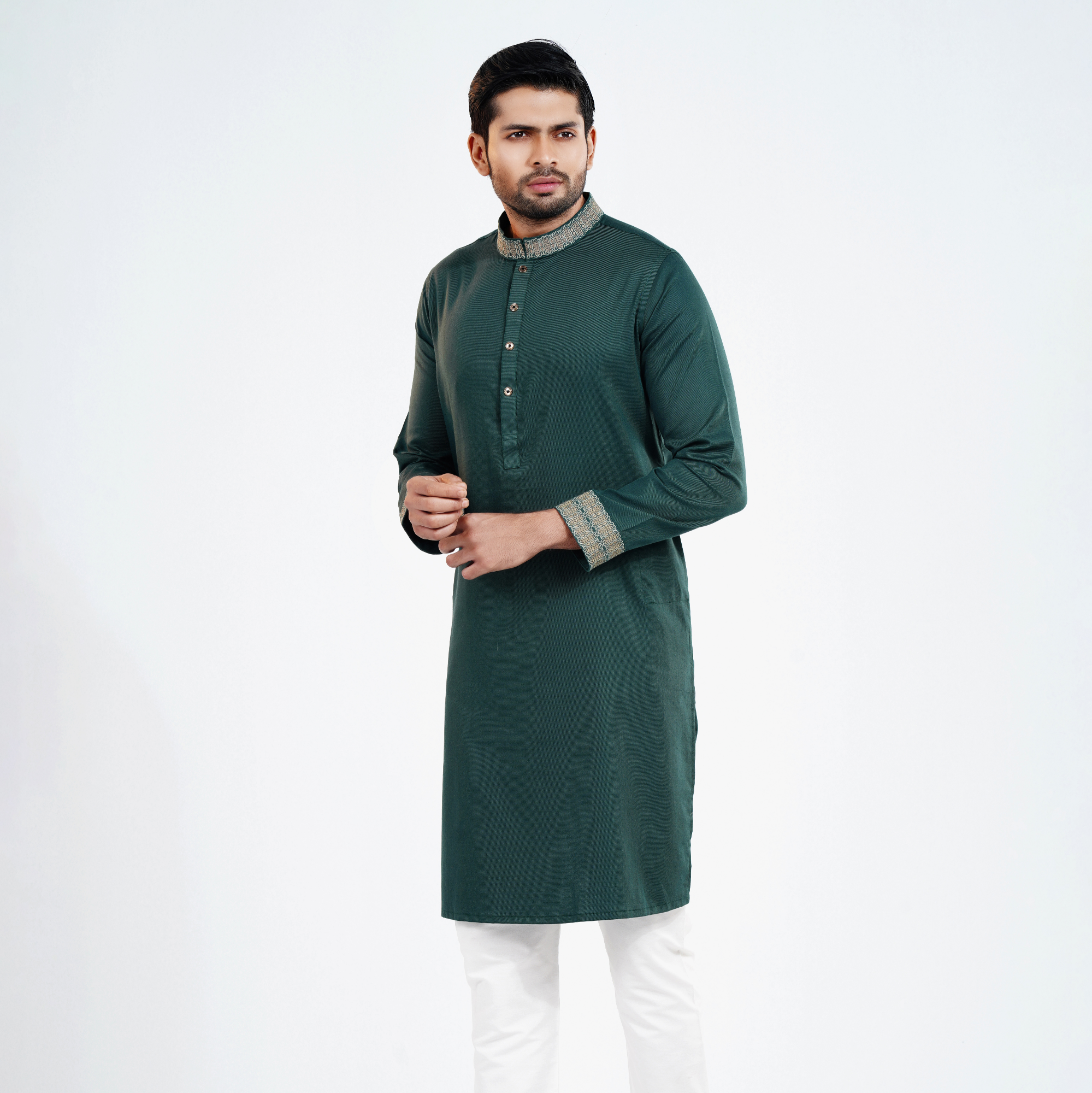 Picture of Dark teal Green Cotton Flow Panjabi(Dark teal Green)