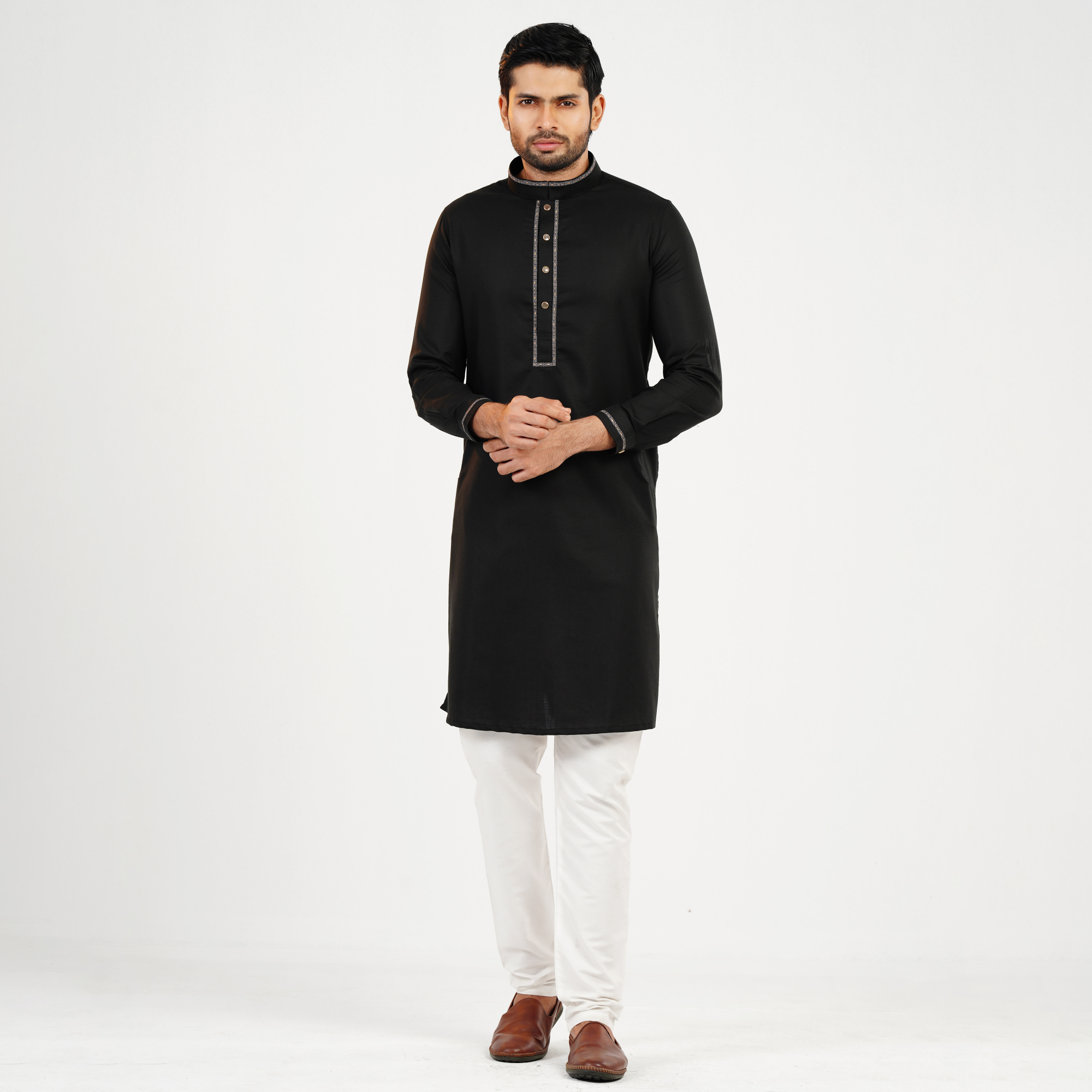 Picture of Black Cotton Flow Panjabi(Black)