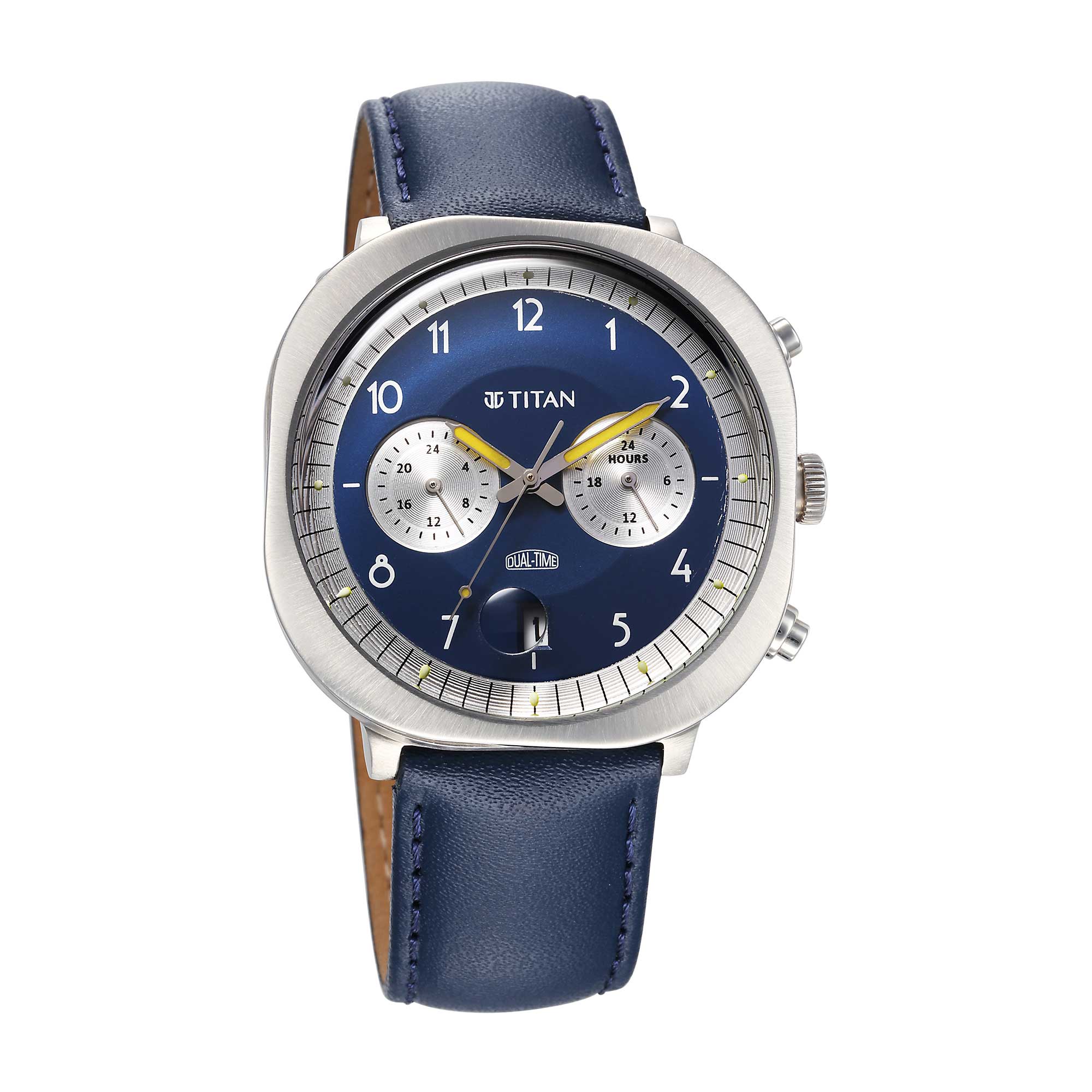 Picture of Titan Timeless Treasures Quartz Analog Dual Time with Date Blue Dial Blue Leather Strap Watch for Men