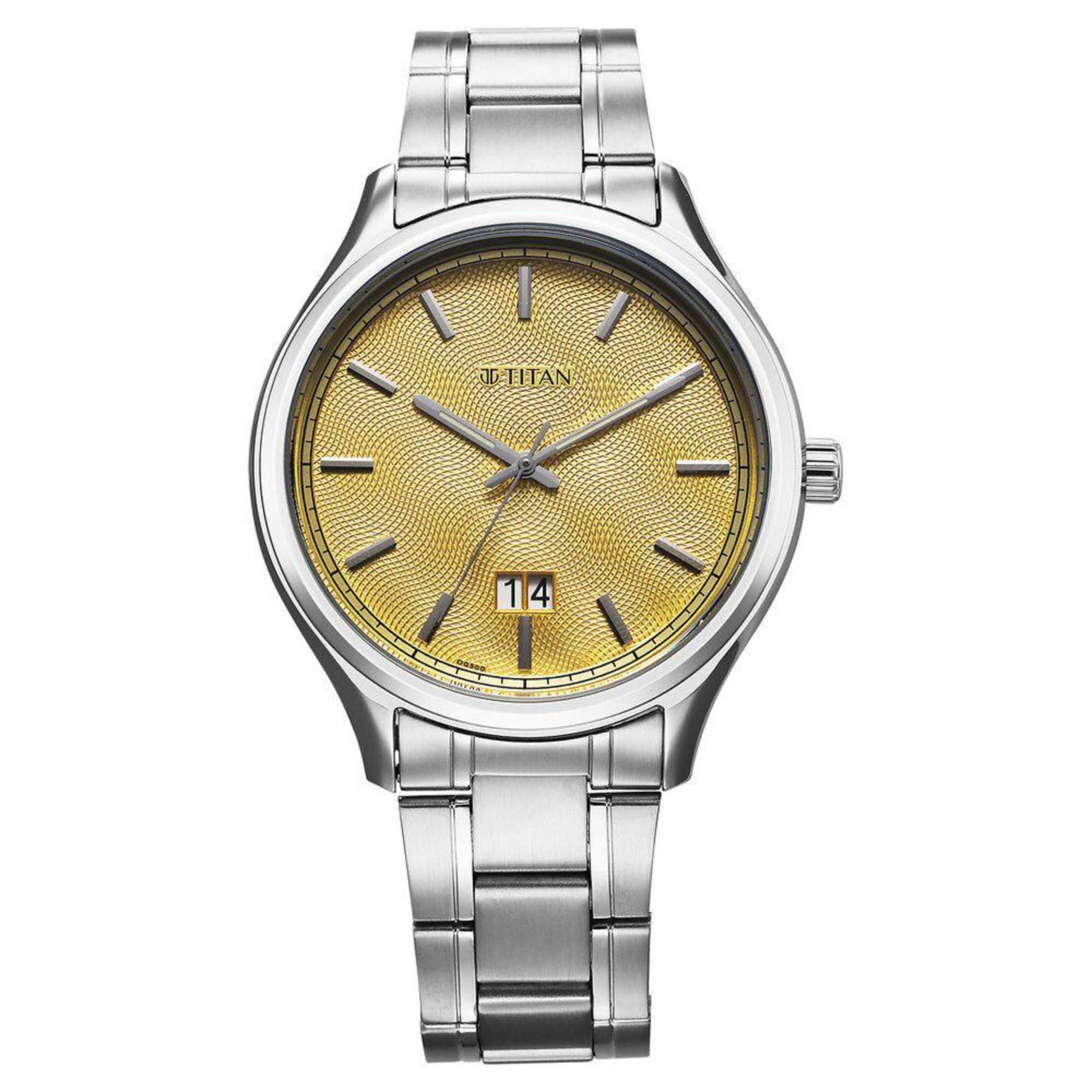 Picture of Titan Palette Of Time Quartz Analog with Date Yellow Dial Stainless Steel Strap Watch For Men
