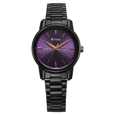 Picture of Titan Karishma Quartz Analog Purple Dial Black Stainless Steel Strap Watch For Women