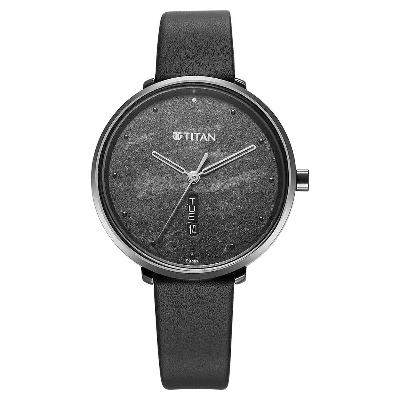 Picture of Titan Neo Quartz Analog with Day and Date Black Dial Leather Strap Watch For Women