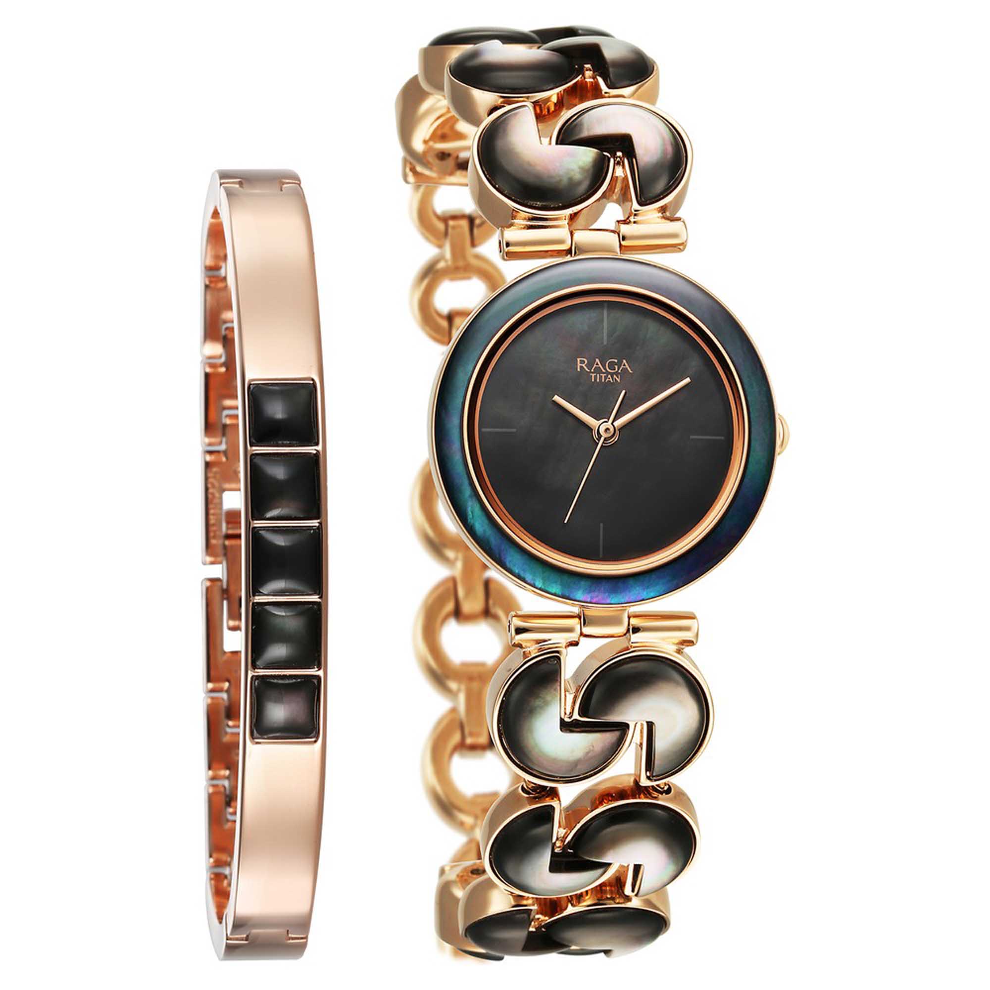 Picture of Titan MOP Round Dial Rose Gold Strap Watch For LAD