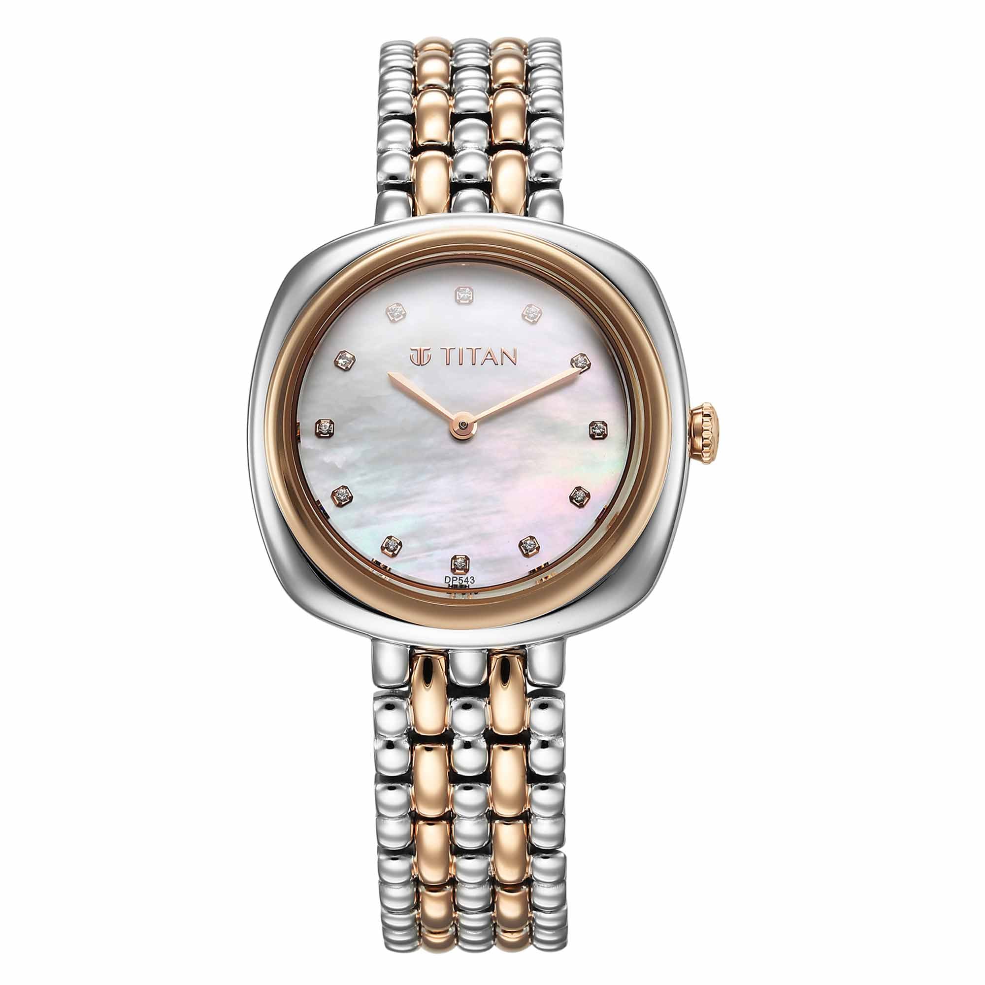 Picture of Titan Aura Quartz Analog White Mother Of Pearl Dial Rose Gold and Silver Stainless Steel Strap Watch for Women
